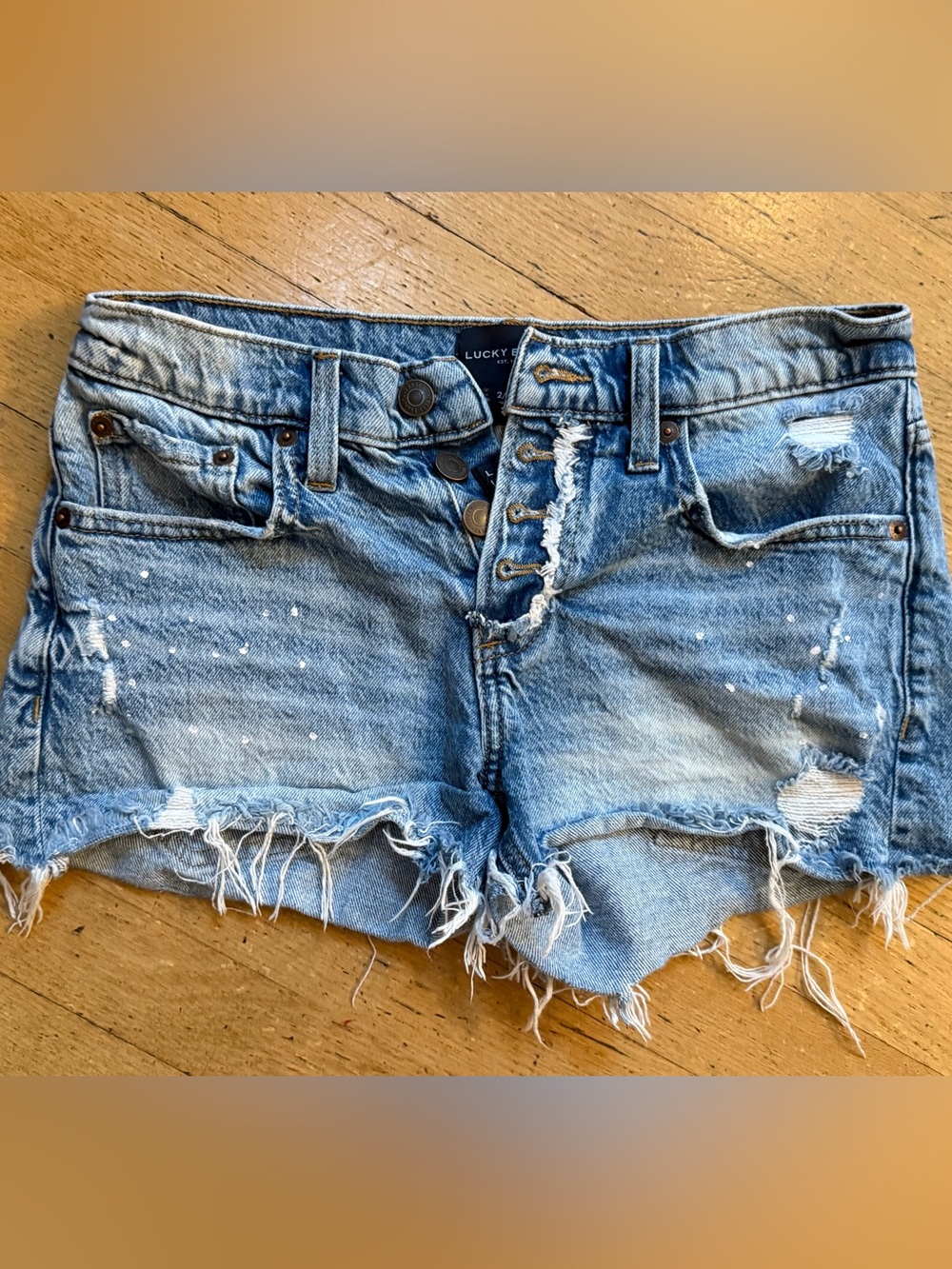Lucky Brand Faded Blue Distressed Button-Fly Denim Shorts